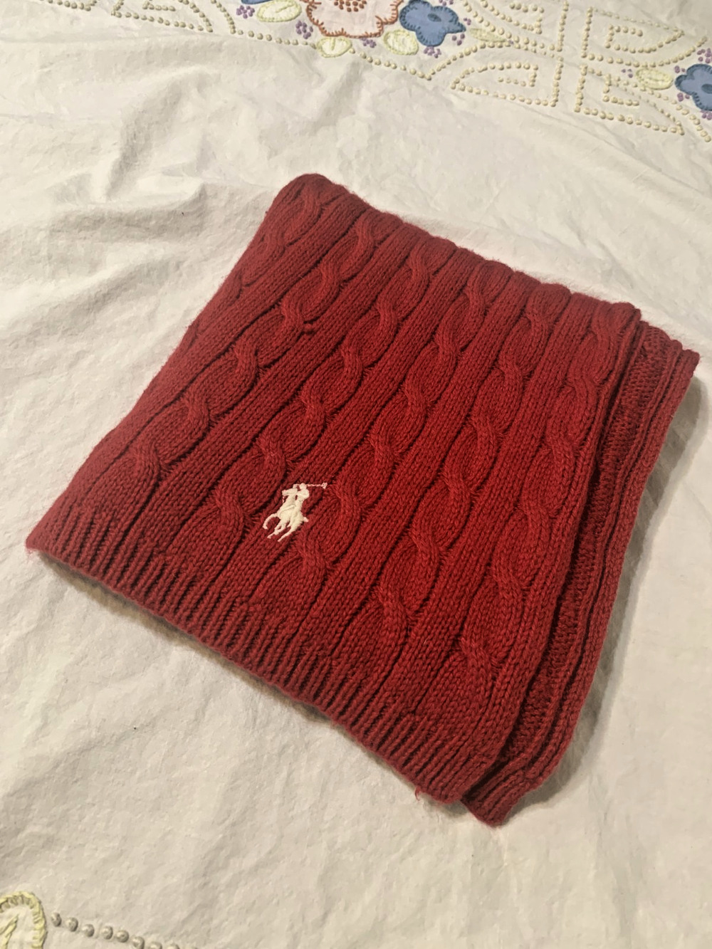 Polo Ralph Lauren Unisex pony wool blend cable scarf 10 x 80 in Preppy